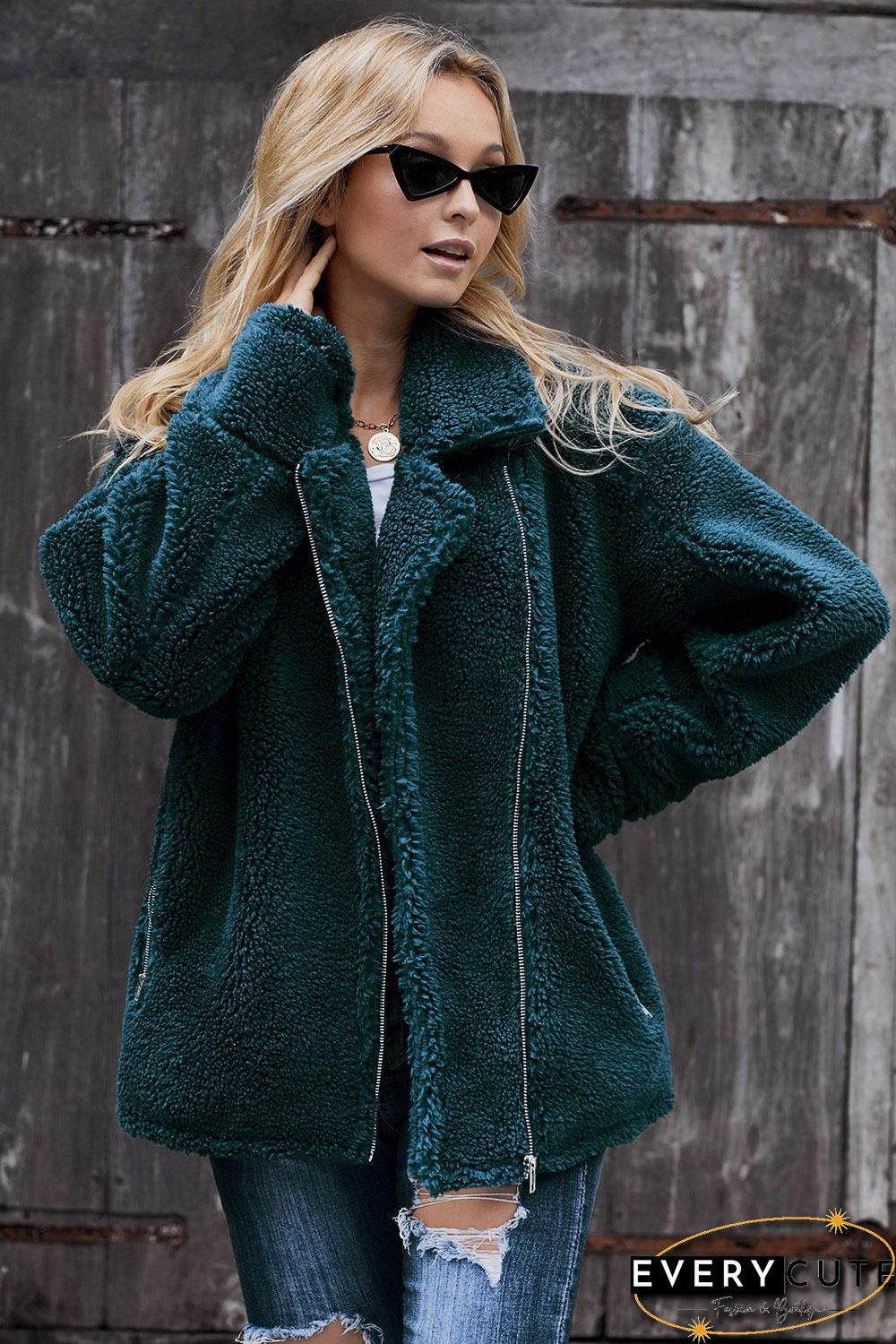 Green Breaker Pocketed Sherpa Statement Jacket