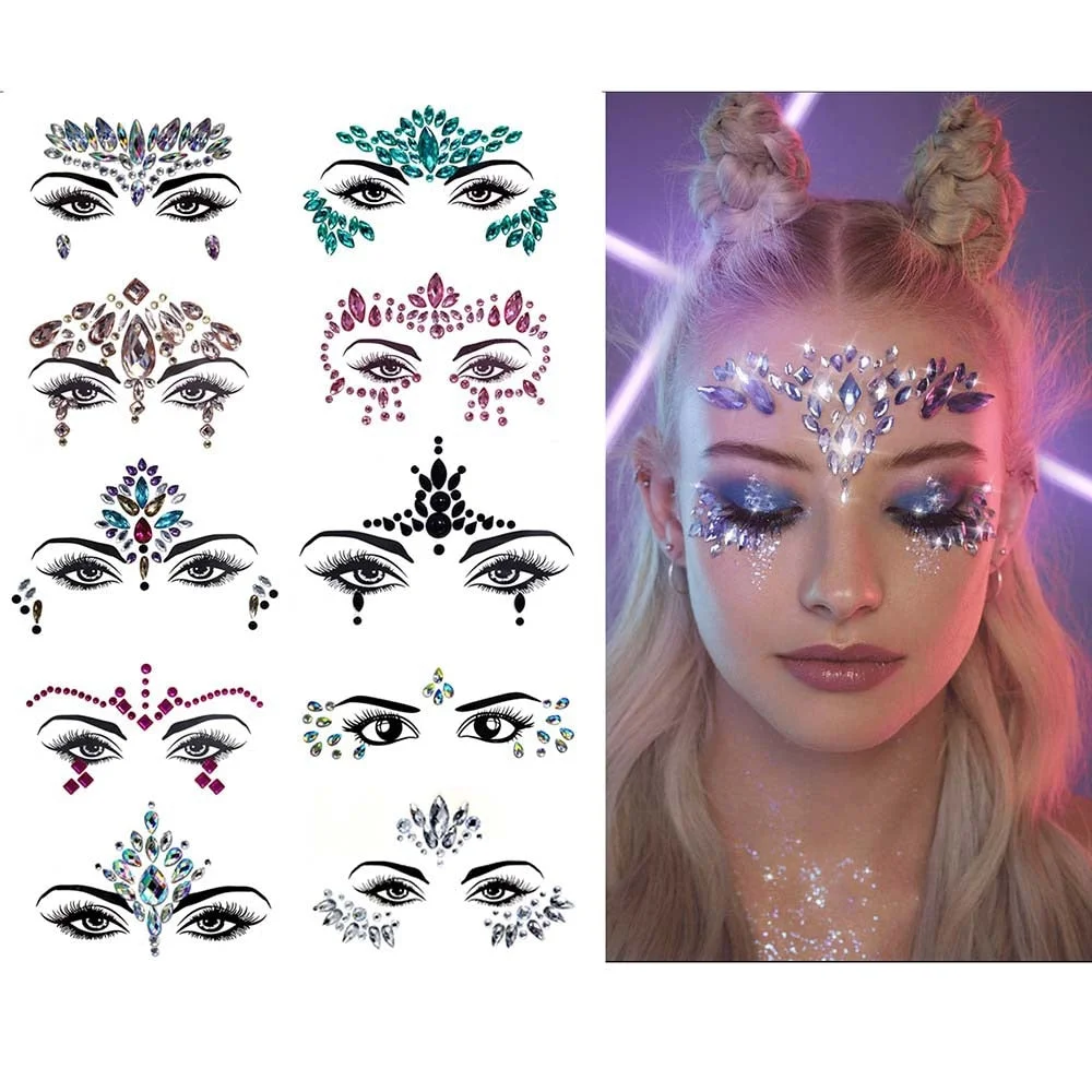 Facial Rhinestone Natural Resin Face Sticker Rhinestone Tattoo Makeup Party Christmas Party Face Decoration Makeup Stickers