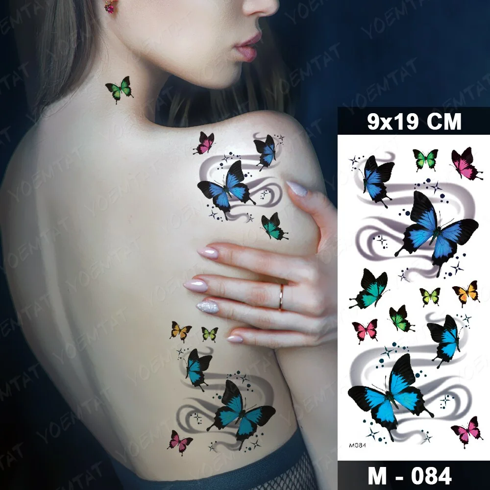 Waterproof Temporary Tattoo Sticker Waist Butterfly Totem Fake Tatto Flash Black Flowers Tatoo Body Art 3d For Girl Women