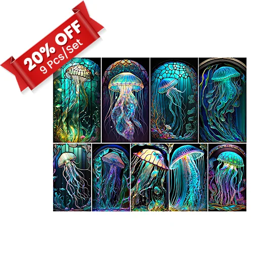 Colorful Jellyfish With Special Shape Diamonds | Animal Diamond Painting |  DIY Diamond Kit | Aquatic Animal Art