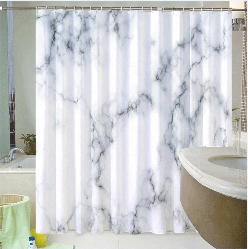 Marble Striped Shower Curtain Blue Black Simple Design Wave Bathroom Accessories Decorative Waterproof Screen With Hook