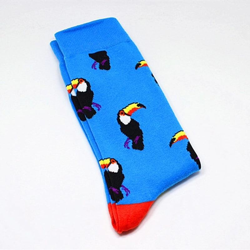Men’s Cartoon Style Color Block Cotton Crew Socks A Pair