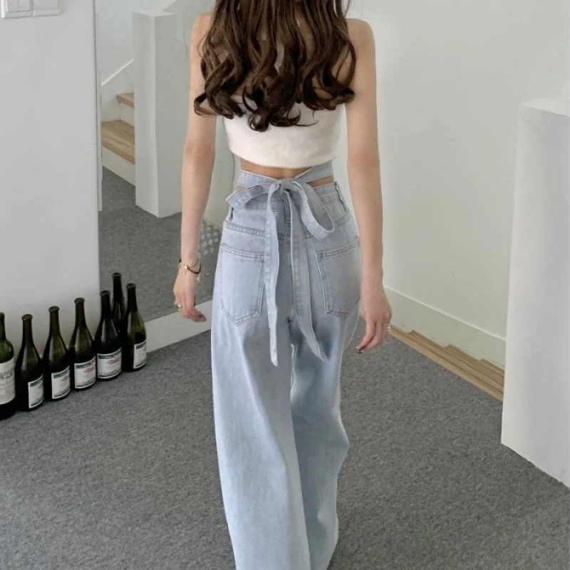Ueong Waist With Pure Desire Hot Girls' Pants Jeans Women's Summer Loose Wide-Legged Trousers Straight Trousers Floor Trousers