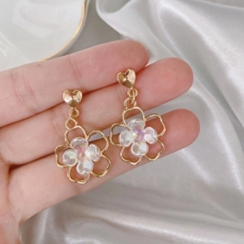 3 Pieces Sweet Heart Shape Rose Flower Inlay Imitation Pearl Alloy Rhinestones Earrings