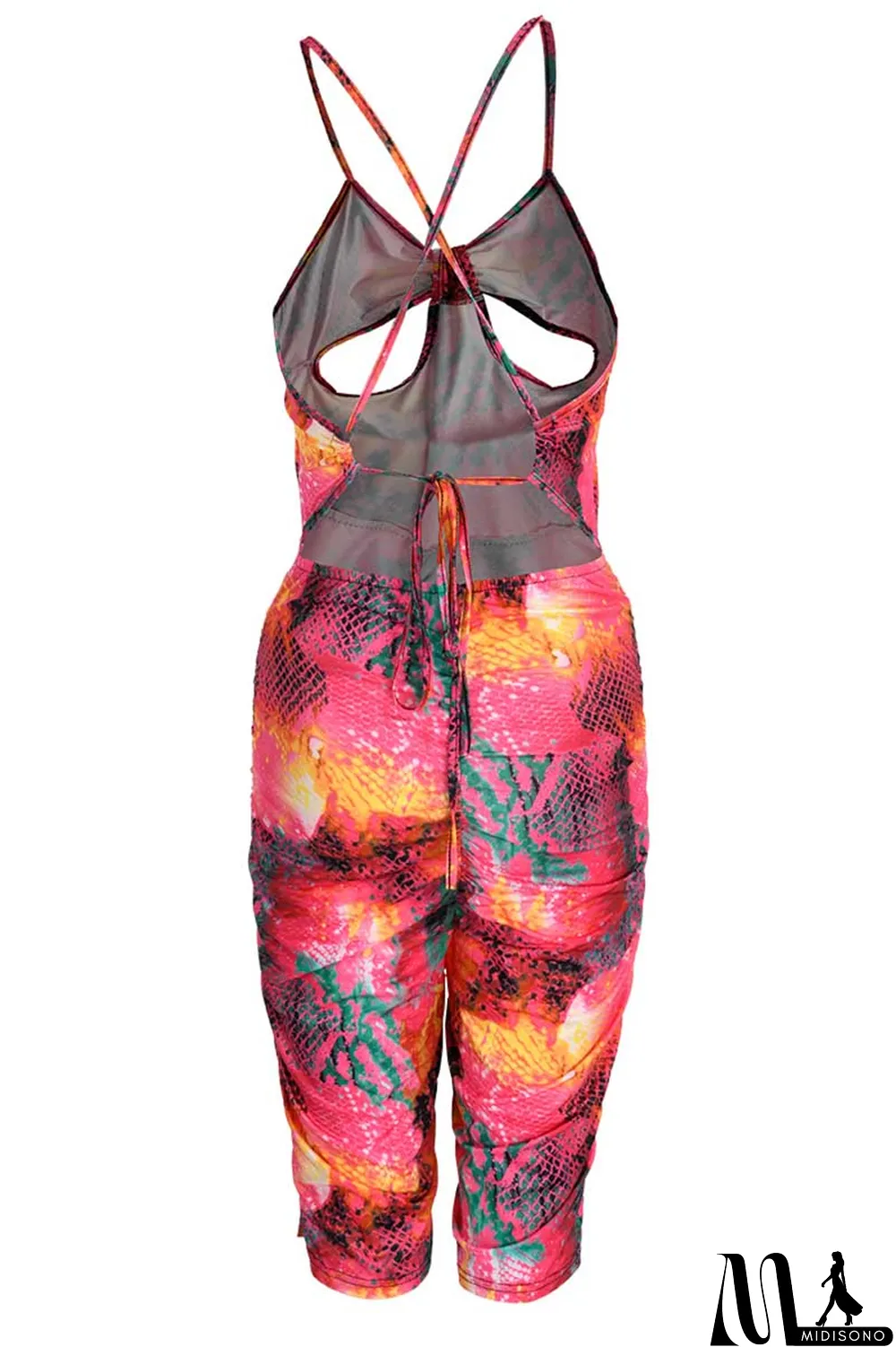 MidiSono - Pink Fashion Sexy Print Backless Spaghetti Strap Jumpsuits