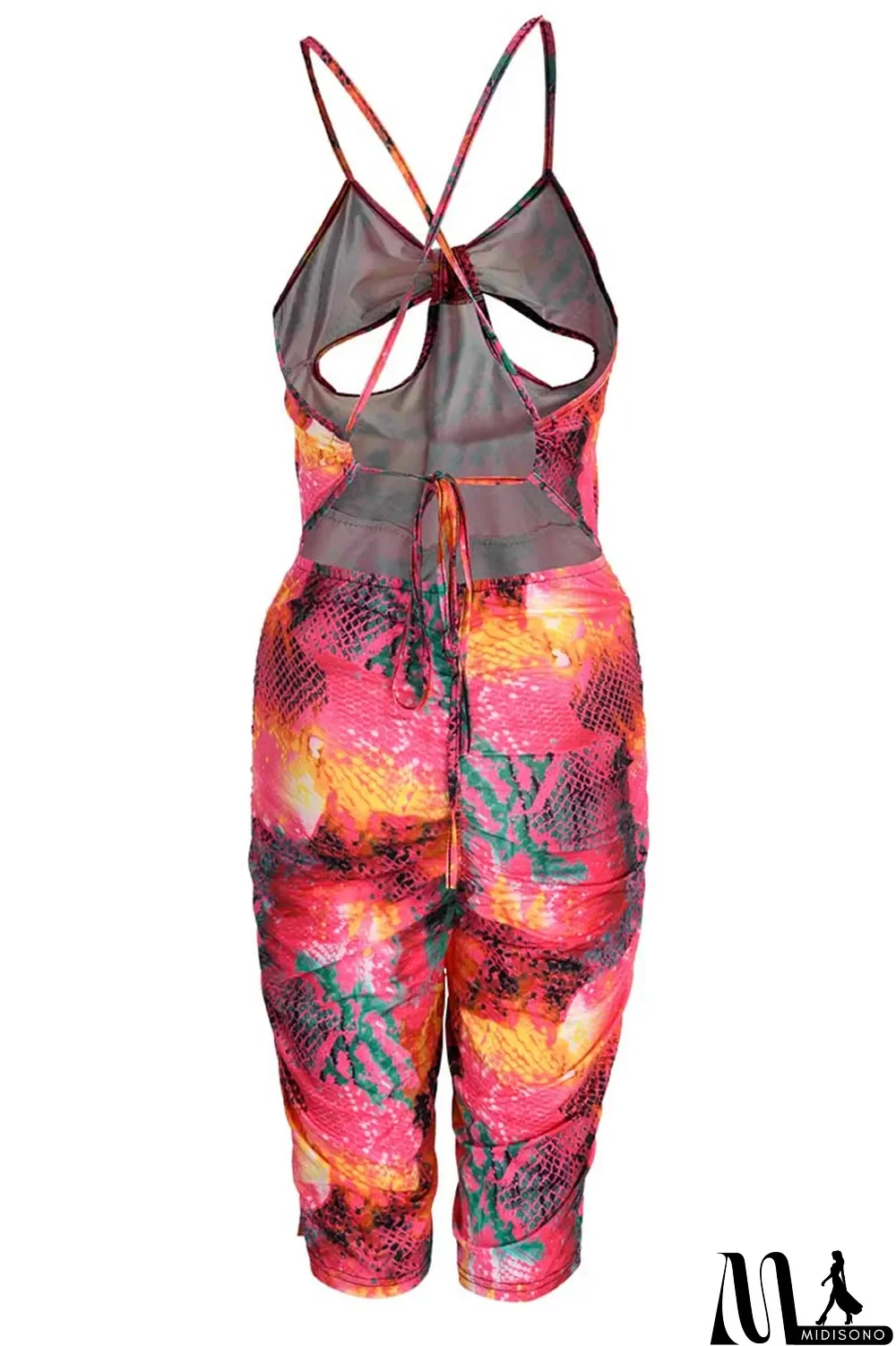 MidiSono - Pink Fashion Sexy Print Backless Spaghetti Strap Jumpsuits