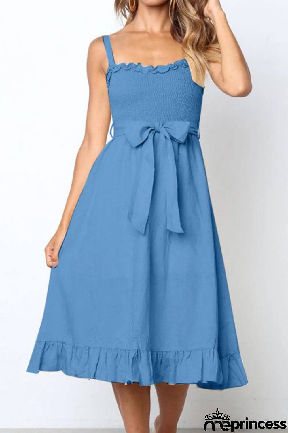 Fashion Casual Solid Split Joint Spaghetti Strap A Line Dresses