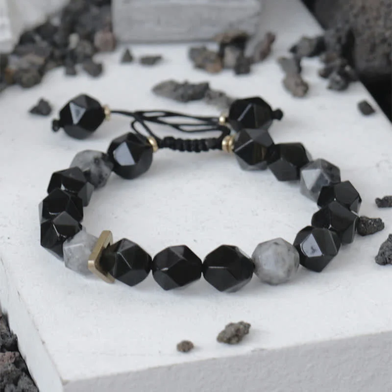 Black Obsidian Black Glitter Stone Purification Bracelet