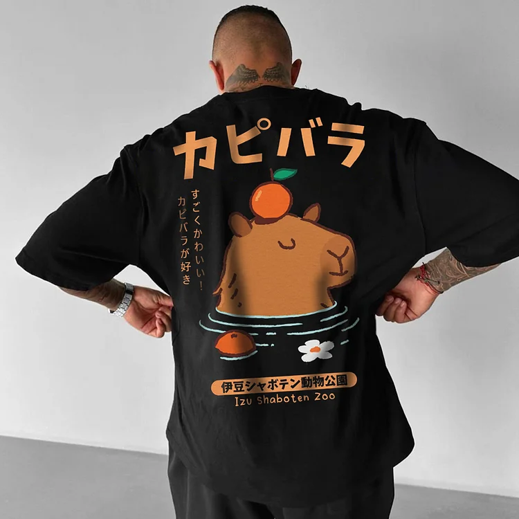 Unisex Capybara Onsen Print Street Style T-Shirt
