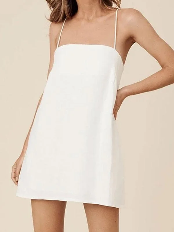 Thin straps pure color dress