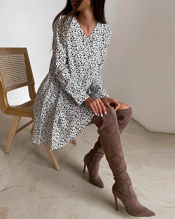 Fashion Print Long Sleeves Shift Above Knee Casual Dresses - Chicaggo