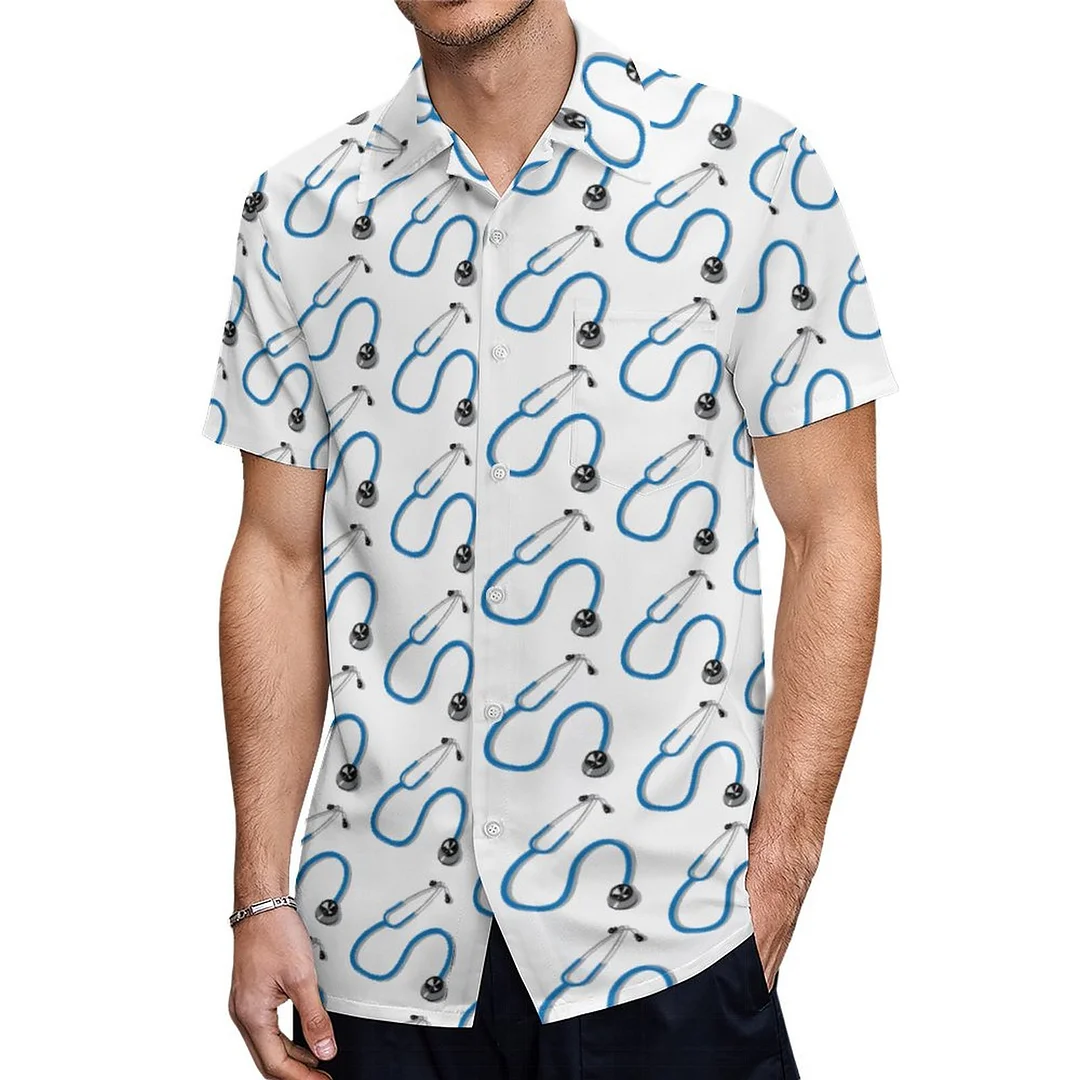 Short Sleeve Doctors Stethoscope Hawaiian Shirt Mens Button Down Plus Size Tropical Hawaii Beach Shirts