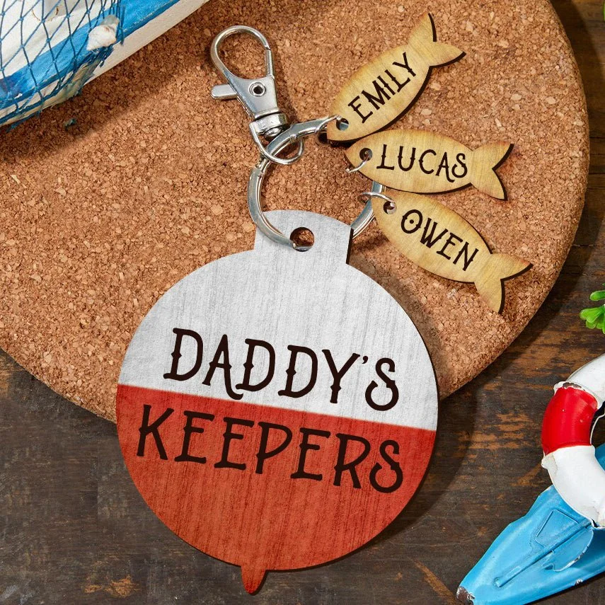 Fishing Daddy's Keepers - Personalized Wooden Keychain - Dad Gift