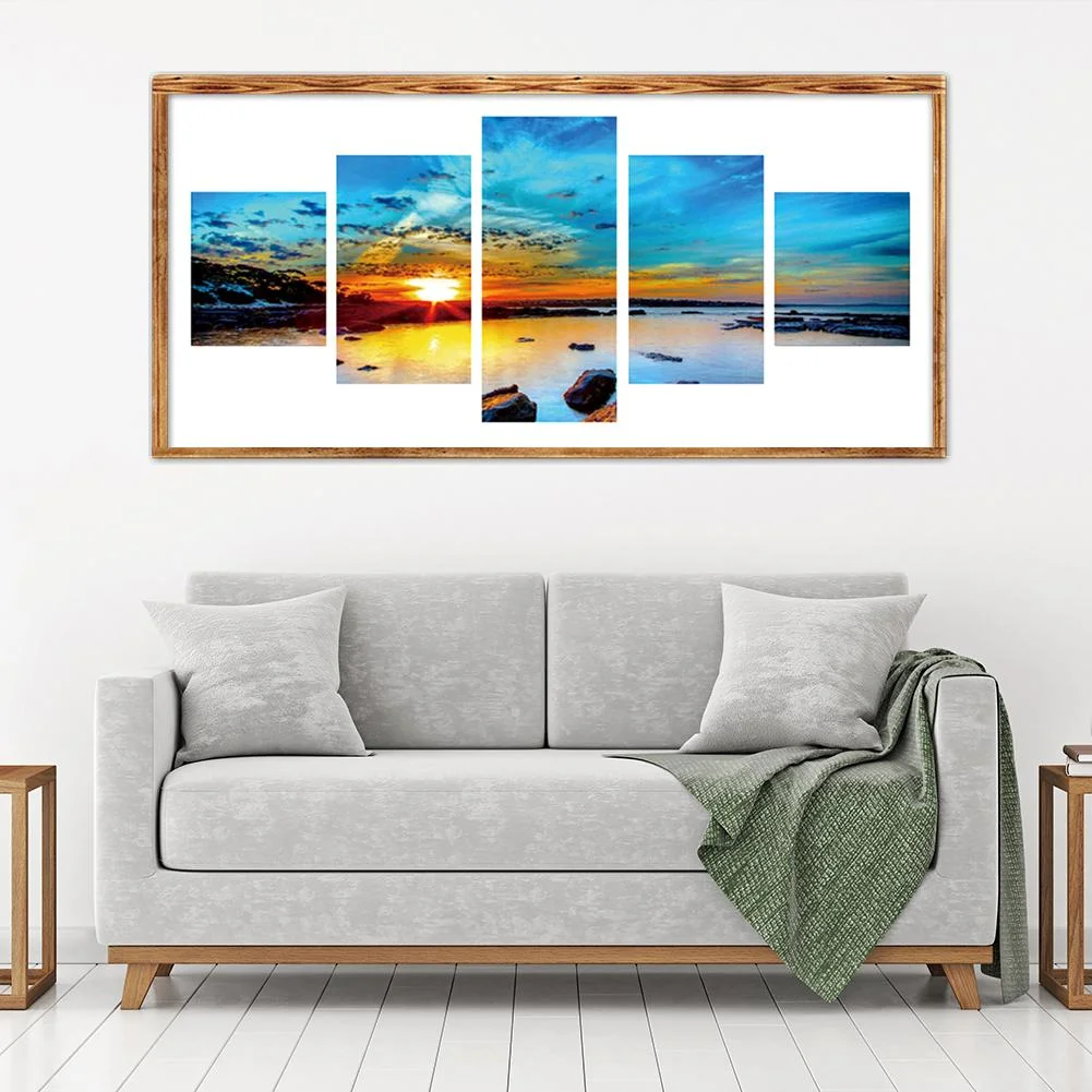 5pcs 5D DIY Full Drill Diamond Painting Sunset Cross Stitch Embroidery Kit 90x40cm