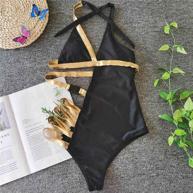 2022 New Sexy Black Asymmetrical Women Swimwear One Piece Swimsuit Female Bather Bathing Suit Swim wear Backless Monokini Lady