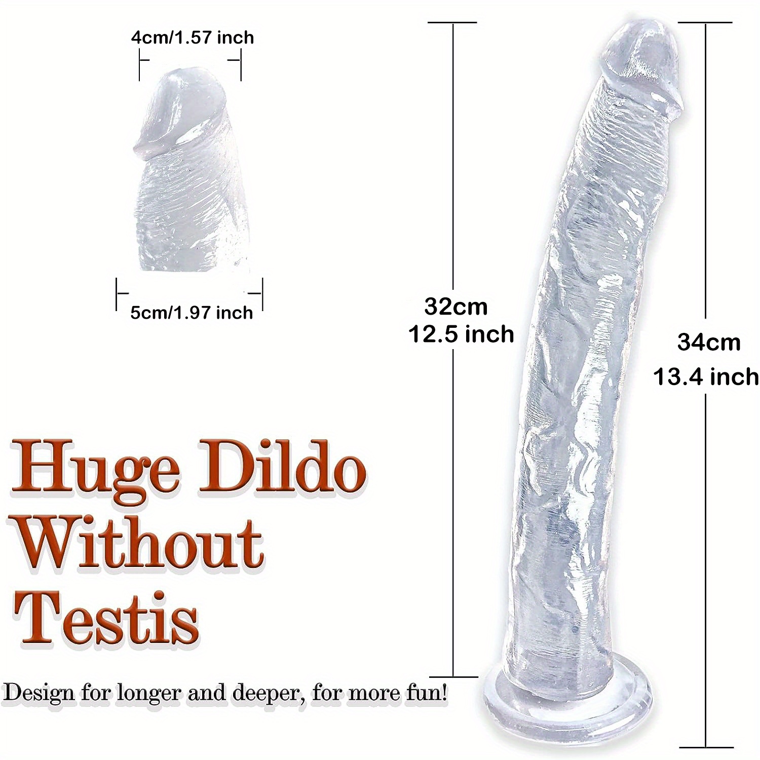 Realistic Dildo with Strong Suction Cup, 13.4 Inch Jelly Dildo for Anal Play