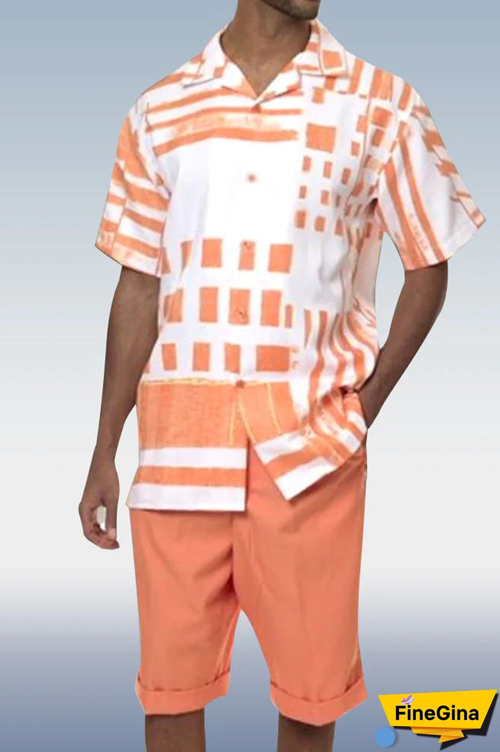 Black White Two Piece Short Sleeve Print Walking Suit Set With Shorts