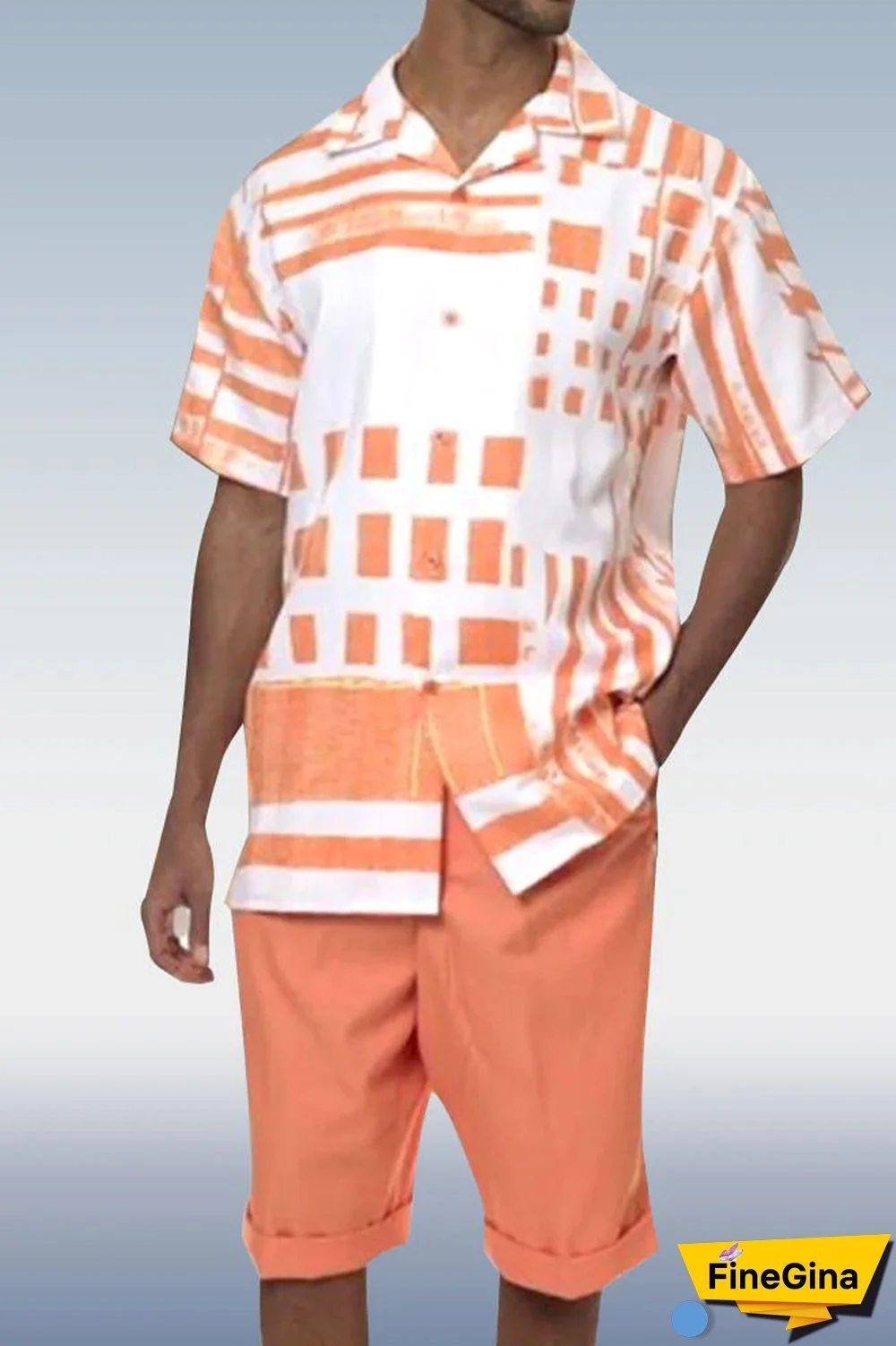 Black White Two Piece Short Sleeve Print Walking Suit Set With Shorts