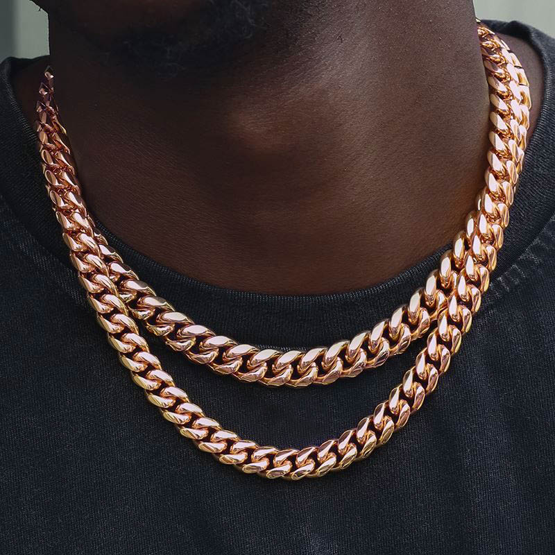 8MM 316L Titanum Rose Gold Miami Cuban Link Chain Men Necklace-VESSFUL