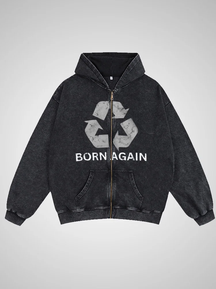 Environmental Label Washed Hooded Sweatshirt