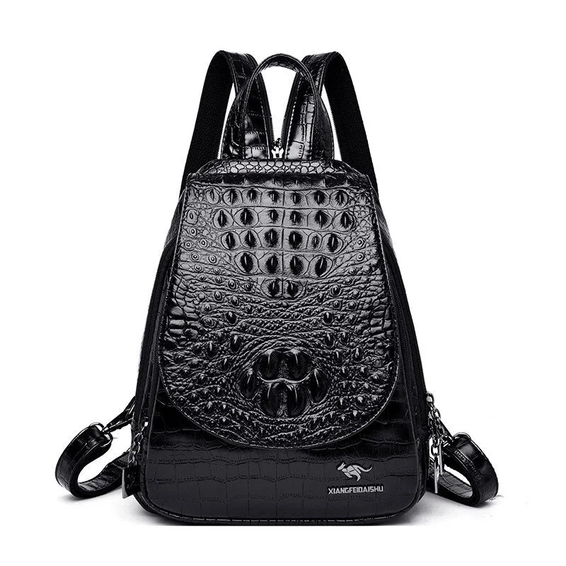 New backpack luxurious crocodile pattern leather backpack women high quality shoulder bag brand school bags for teenage girls