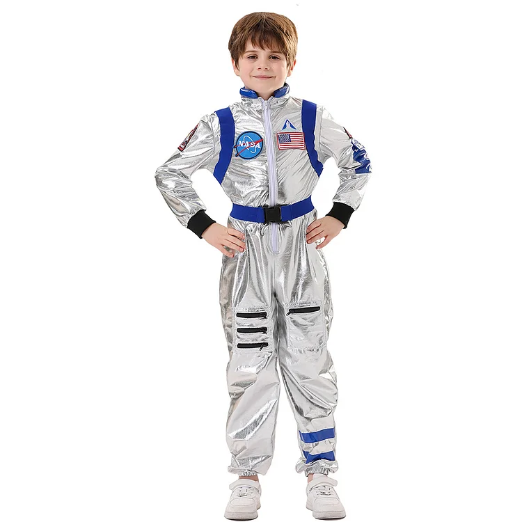 Kids Children Astronaut Silver Blue Yellow Jumpsuit Outfits Cosplay Costume Halloween Carnival Suit