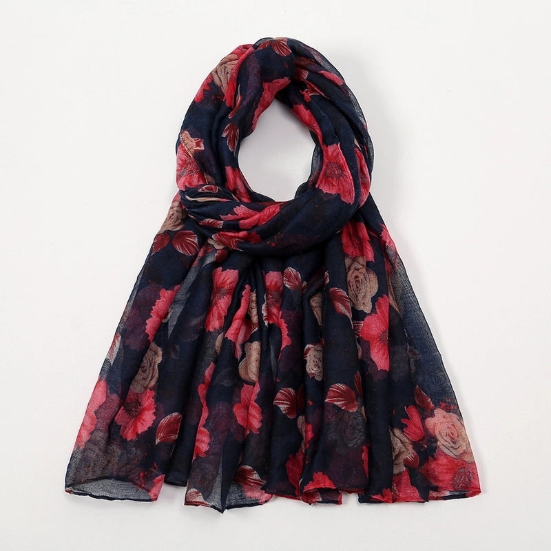 Women’s Retro Lady Printing Rose Rayon Polyester Printing And Dyeing Printing Dyeing Scarf Shawl Hijab