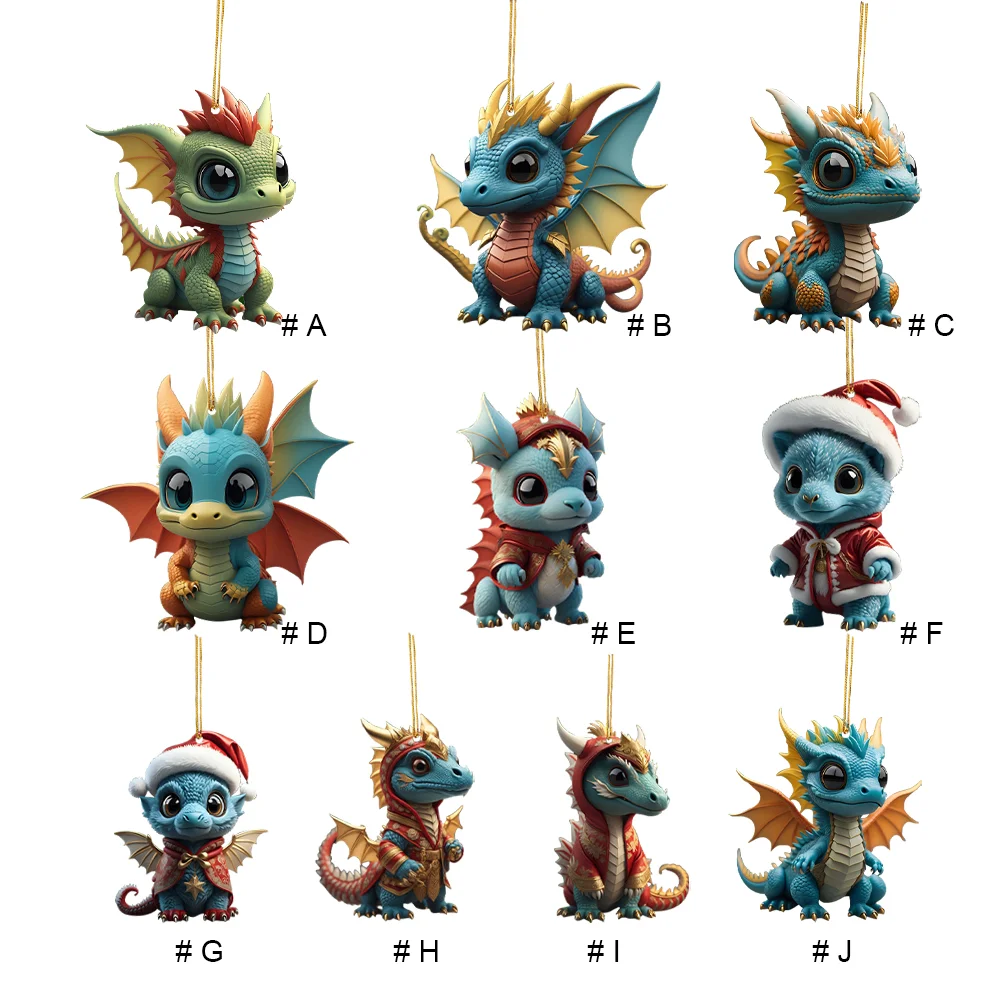2D Christmas Baby Dragon Decor Cute 8cm Flat Acrylic Hanging Ornament Party Gift