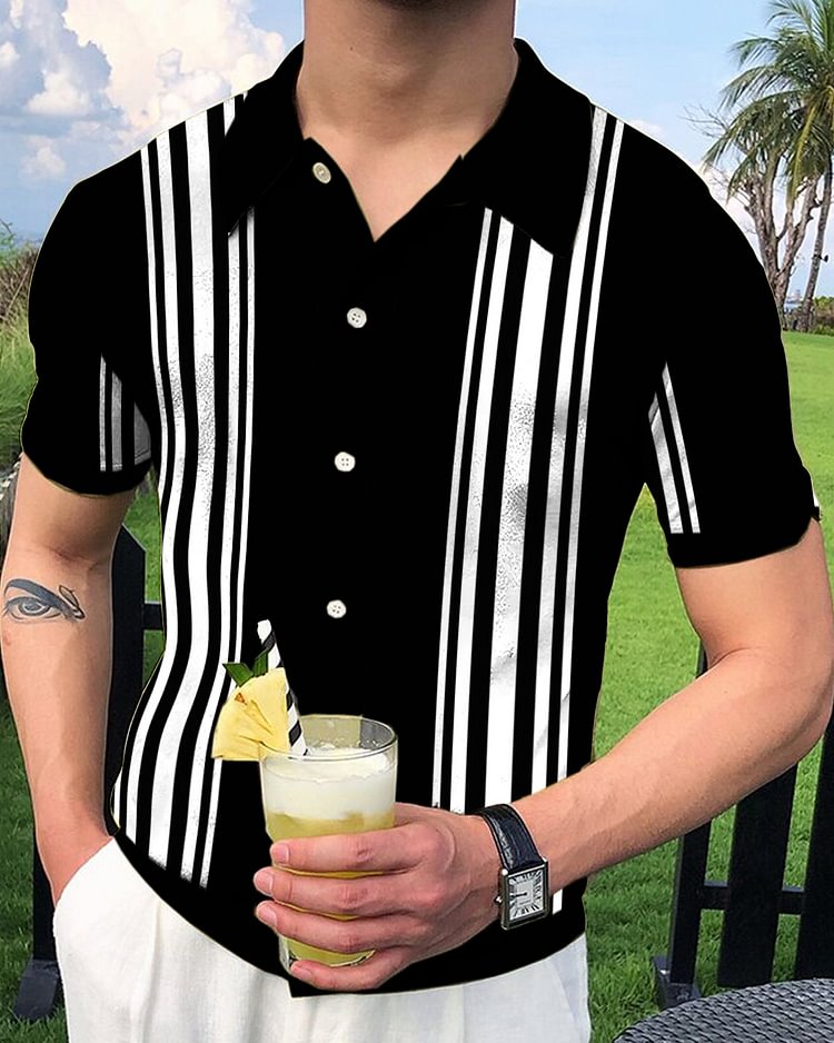 Gentleman Print Chic Knit Lape Polo Shirt 48d4