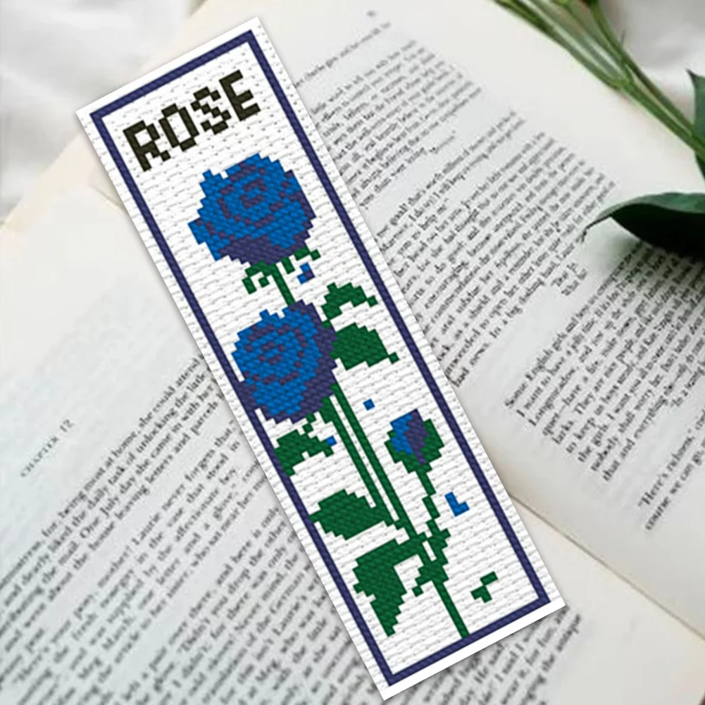 6Pcs Rose DIY Cotton Single-Sided Stamped Needlepoint Bookmark Kit 47x28cm
