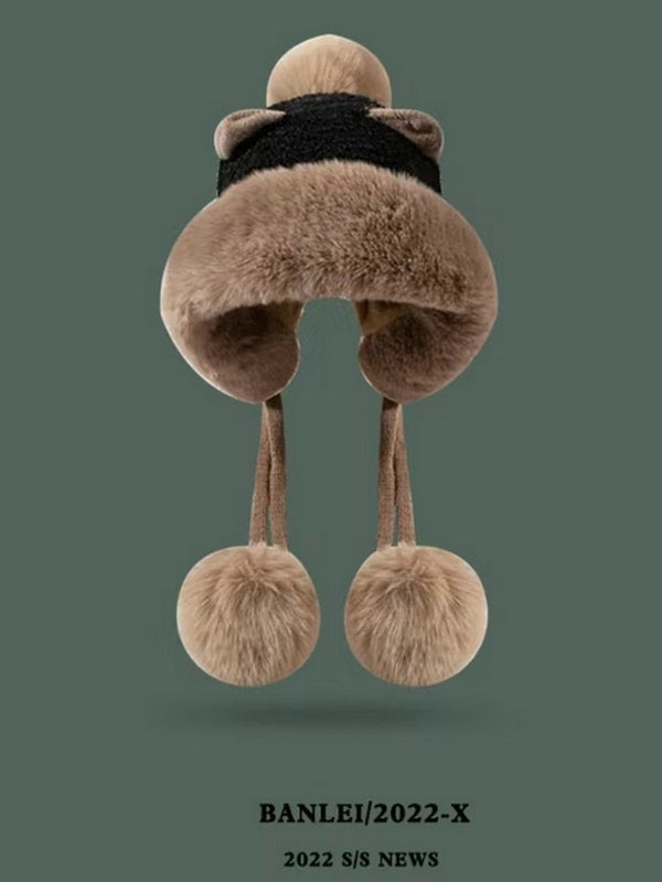 Winter Korean Style Versatile Cute Ear Plush Hat Women’s Fleece-lined Ear Protection Lei Feng Hat Women’s Warm Toe Cap Fashion