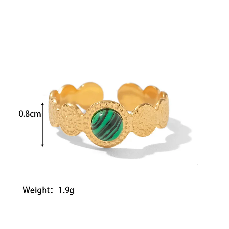 Olivenorma Gold Green Natural Malachite Open Ring Set