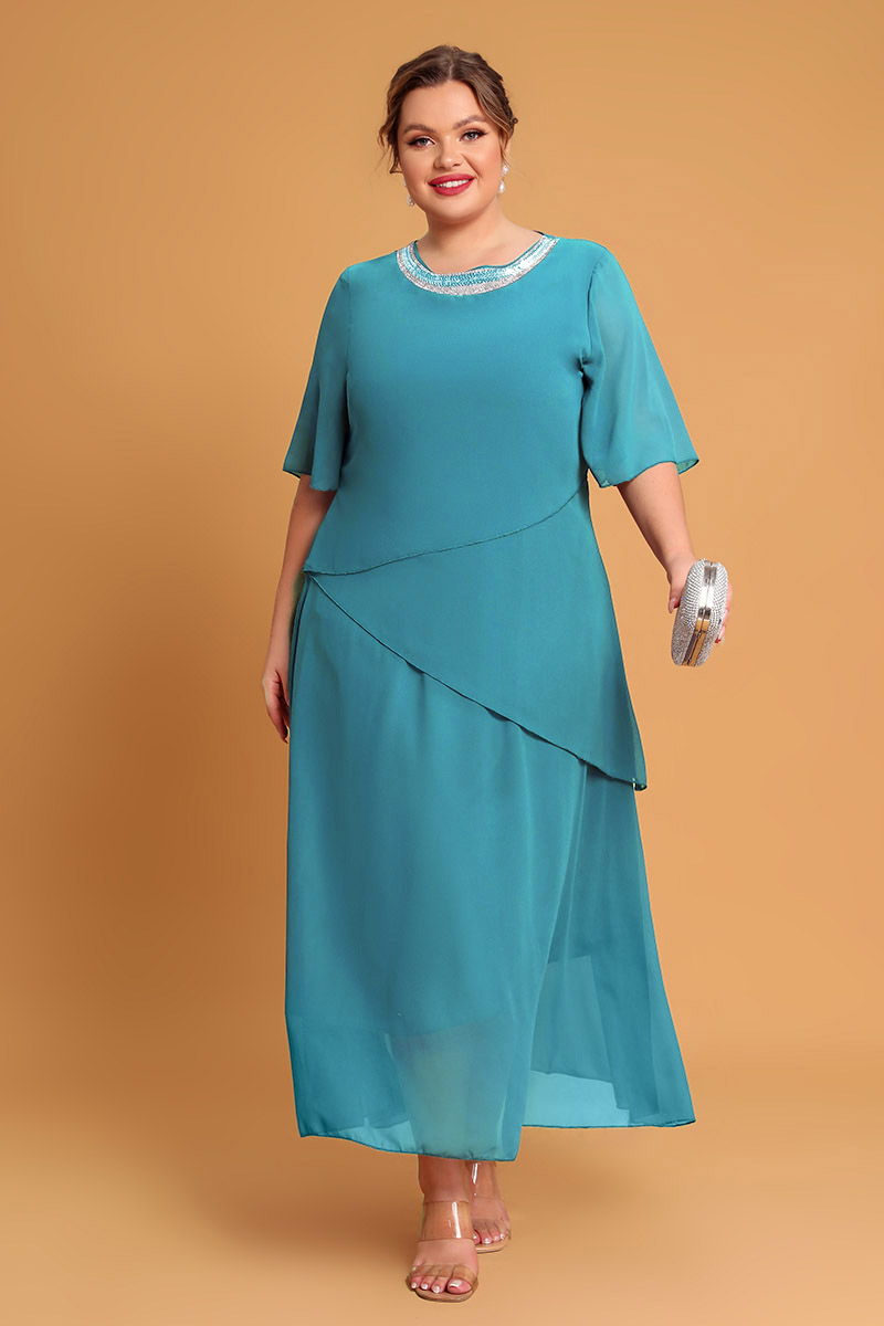 Flycurvy Plus Size Mother Of The Bride Jade A Line Scoop Neck Chiffon Beading Maxi Dresses