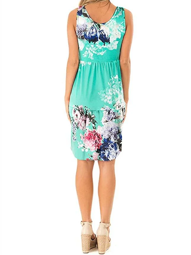 Women Half Sleeve V-neck Solid Color Dress