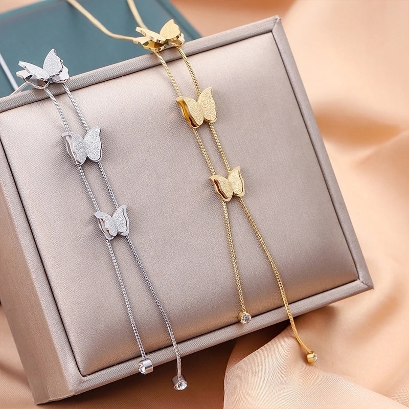 Sweet Butterfly 316 Stainless Steel  Rhinestones 18K Gold Plated Plating Inlay Pendant Necklace