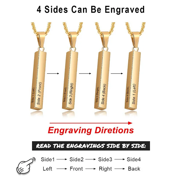 Collana a barra cubica acciaio inox per uomo papà nonno marito fidanzato 4 testi personalizzabili
