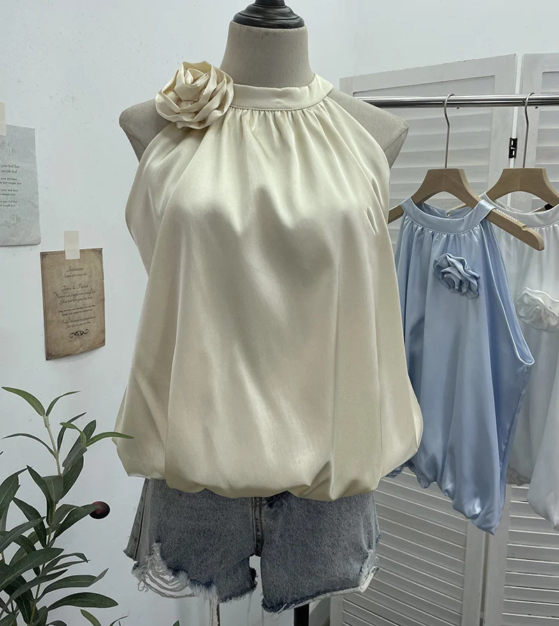 Nigikala Nigikala Shooting French Gold Wind Hanging Shoulder Waistcoat Woman Design Feel Sleeveless Bud Top Loose Shirt 1170