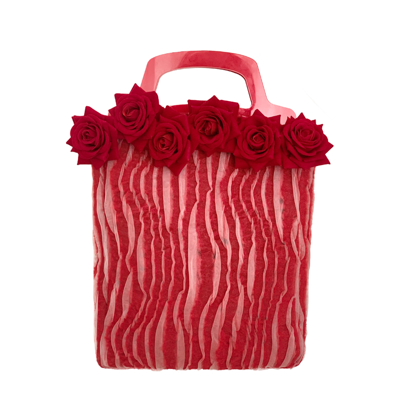 Retro Rose Pleated Red Handbag