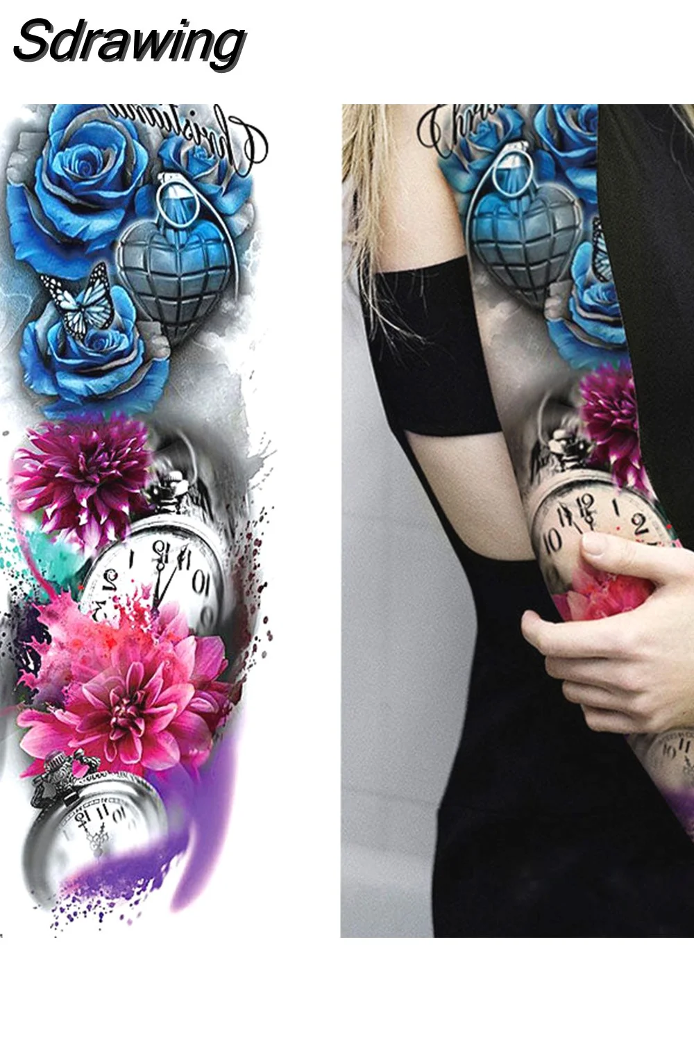 Sdrawing Sheets Full Arm Leg Extra Large Temporary Tattoos, Body Art For Men And Women - Wolf,Tiger,Bear,Warrior,Tribal Symbol 405-1