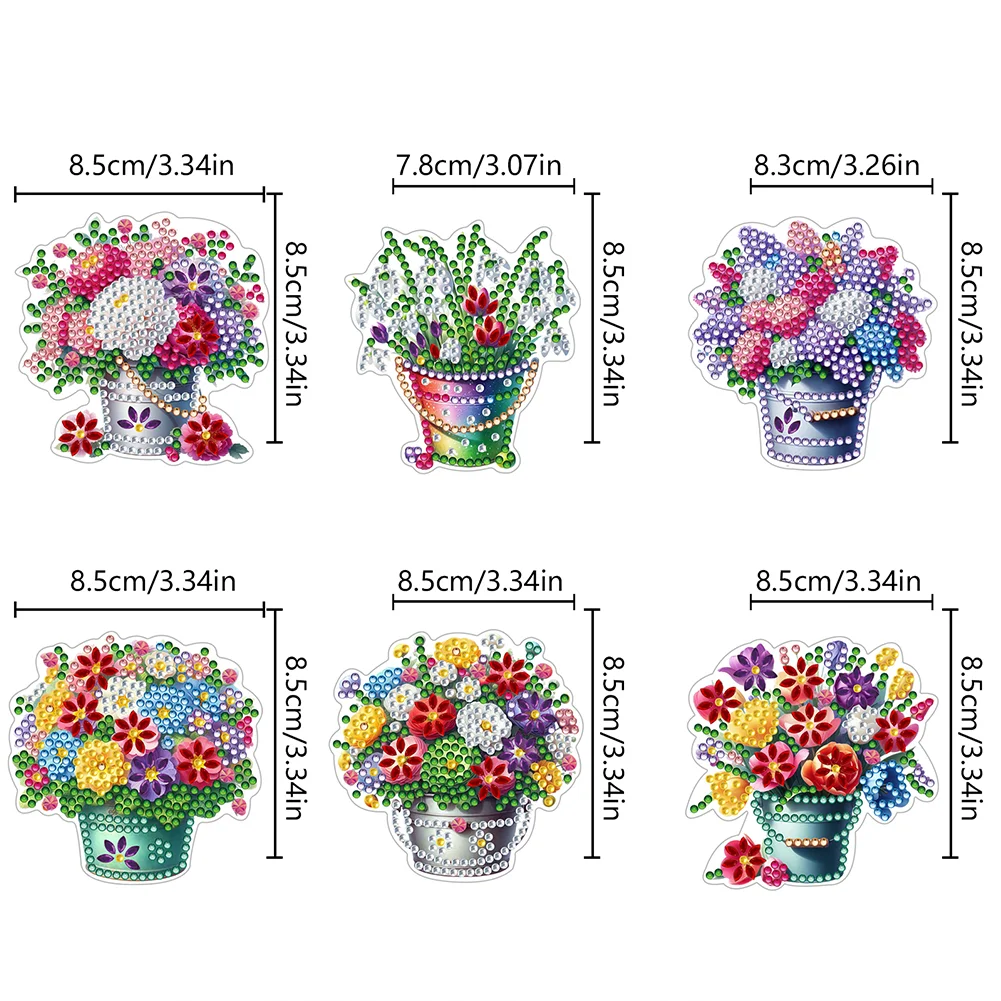  6 Pcs Flower Barrel Diamond Painting Cartoon Fridge Magnetic Stickers