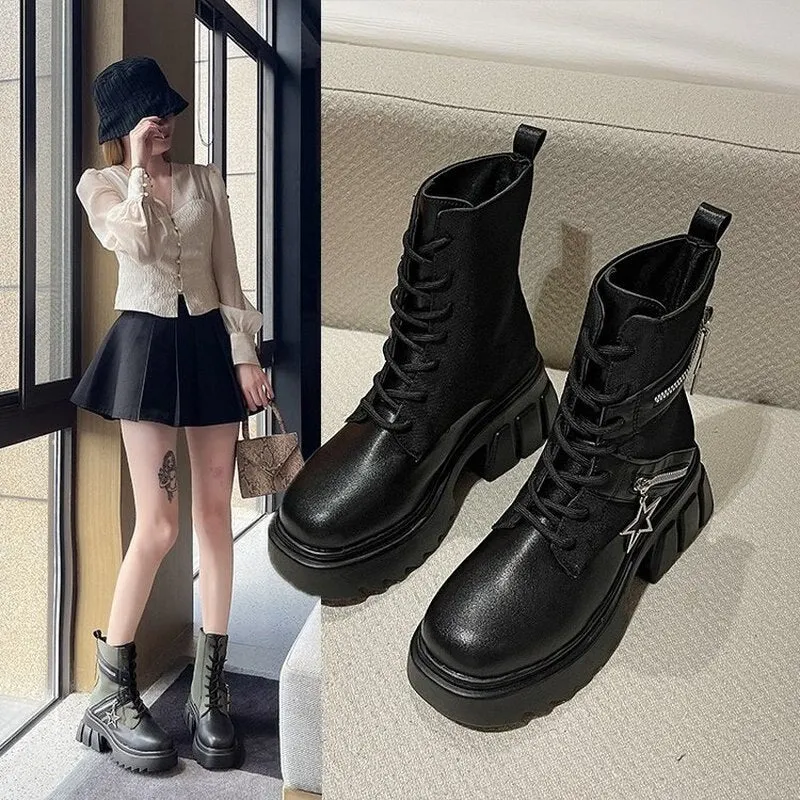 2021 Europe station autumn and winter motorcycle boots large size nude boots short boots sweet fashion women's boots Martin boot