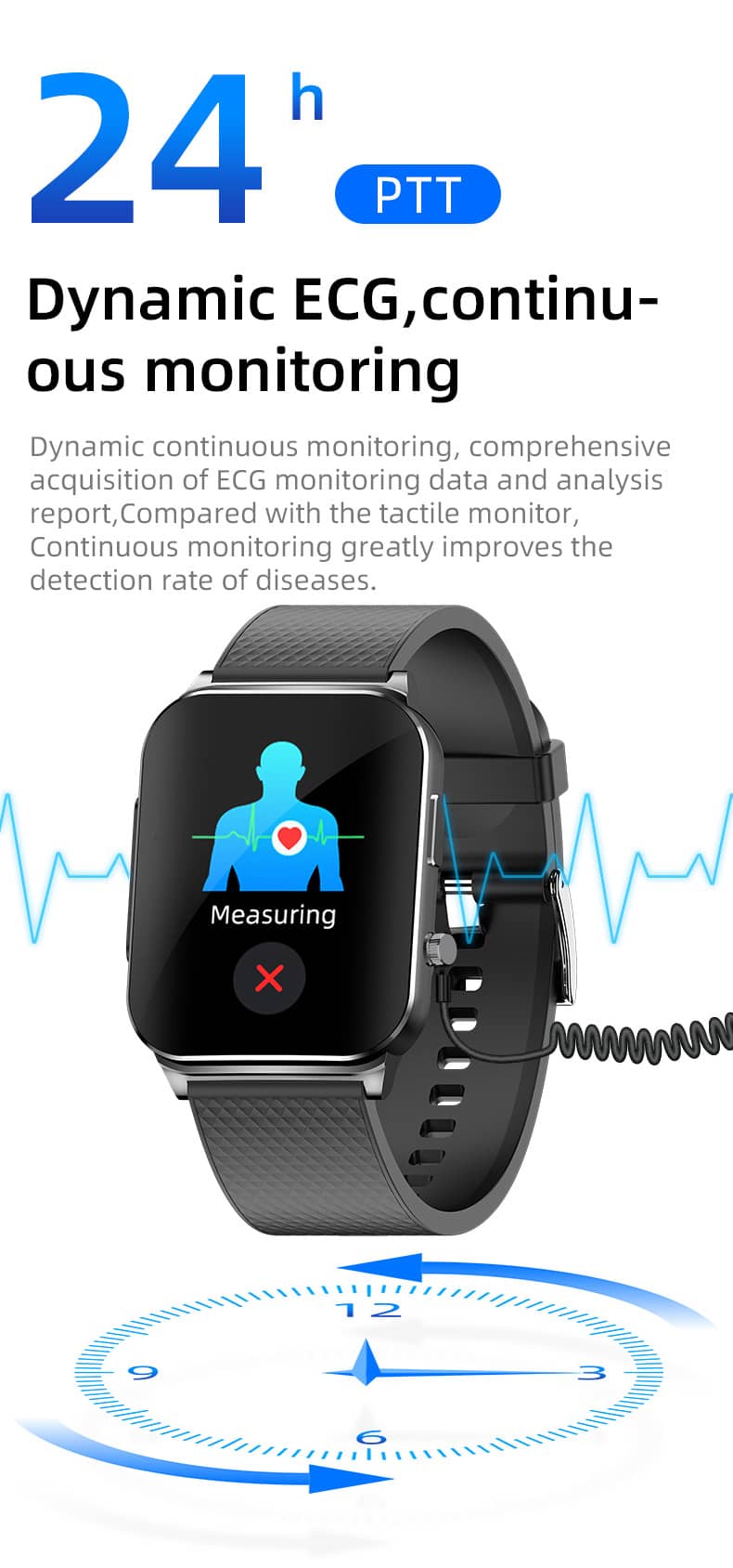 Findtime ECG Smartwatch for Blood Pressure Monitor BO&HR Blood Glucose Body Temperature