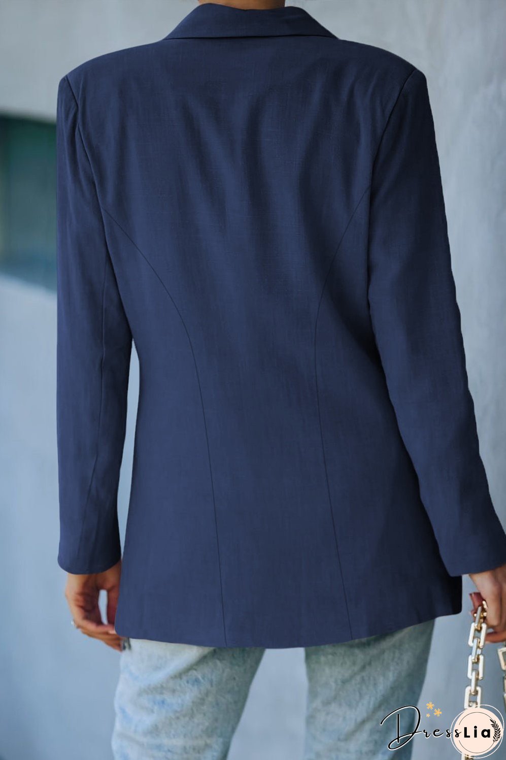 Double-Breasted Padded Shoulder Blazer with Pockets