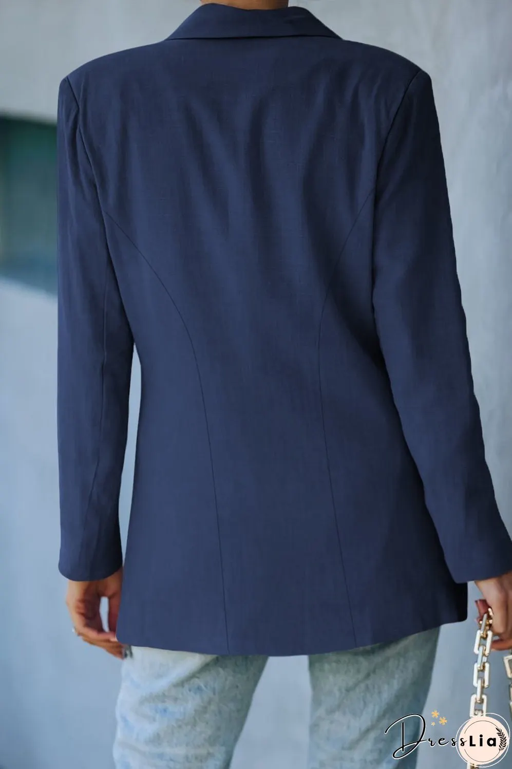 Double-Breasted Padded Shoulder Blazer with Pockets