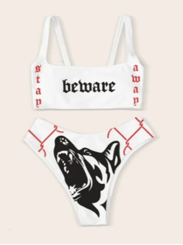 Dark Devil Printed Sexy Girl Color Block Push Up Two-piece Bikini Sets