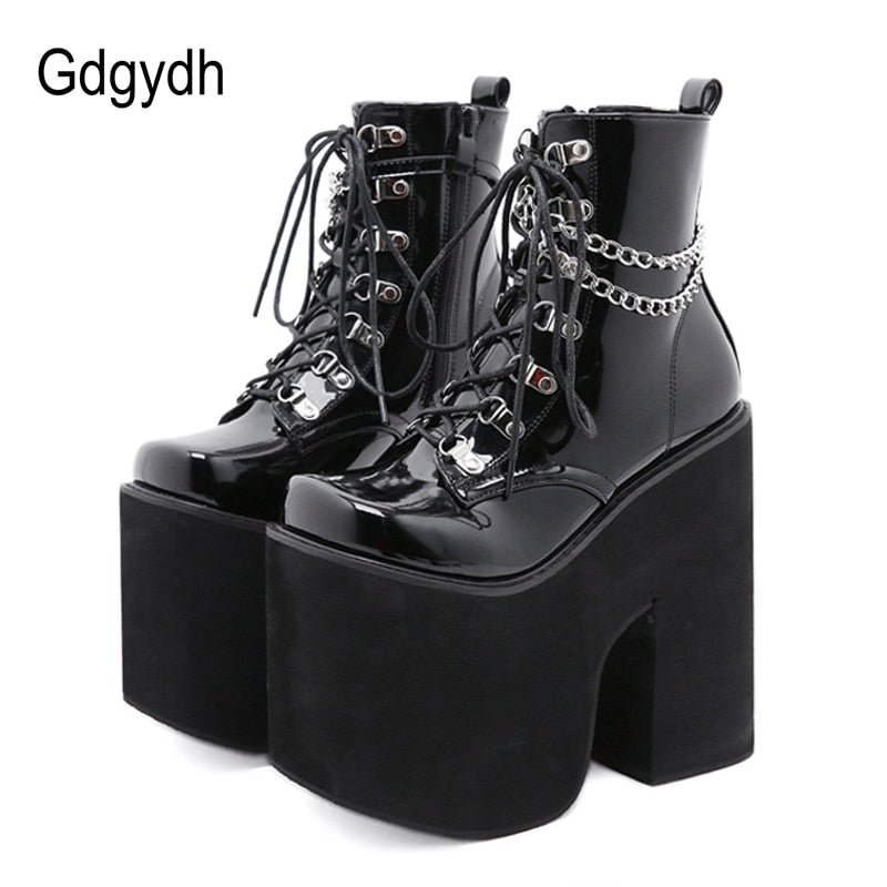 Gdgydh Height 17cm Nightclub Stage Ankle Booties Women Extreme Thick Platform Heel Gothic Punk Shoes Girls Sexy Chain Party Boot