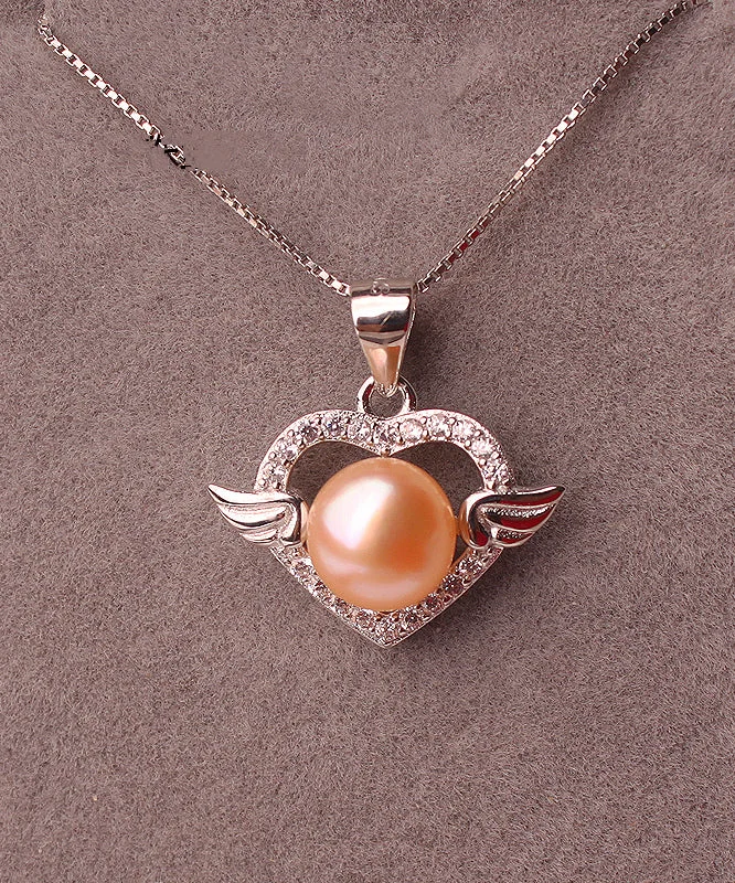 Beautiful Pink Sterling Silver Overgild Pearl Zircon Pendant Necklace