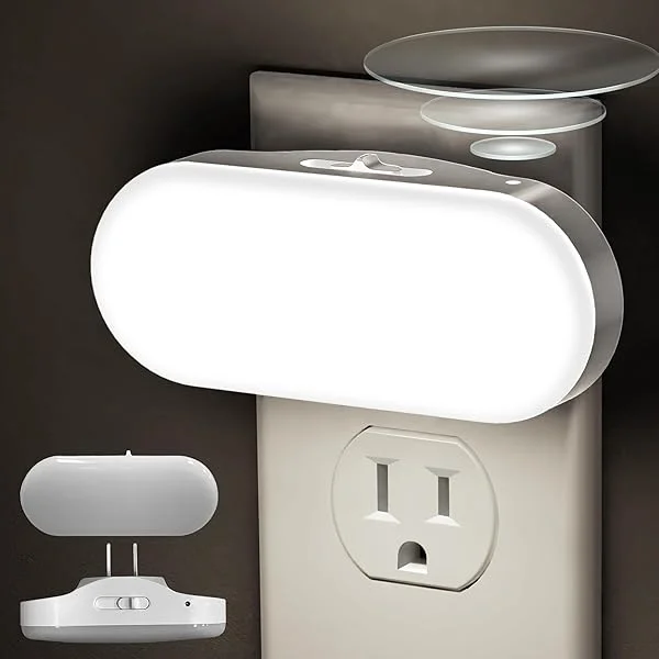 Led Night Light, Plug into Wall, [2 Pack] with Dusk to Dawn Sensor, 1W 5000K Dimmable Night Light from 0LM to 100LM for Bathroom Hallway Bedroom Kids Room Stairway Daylight White