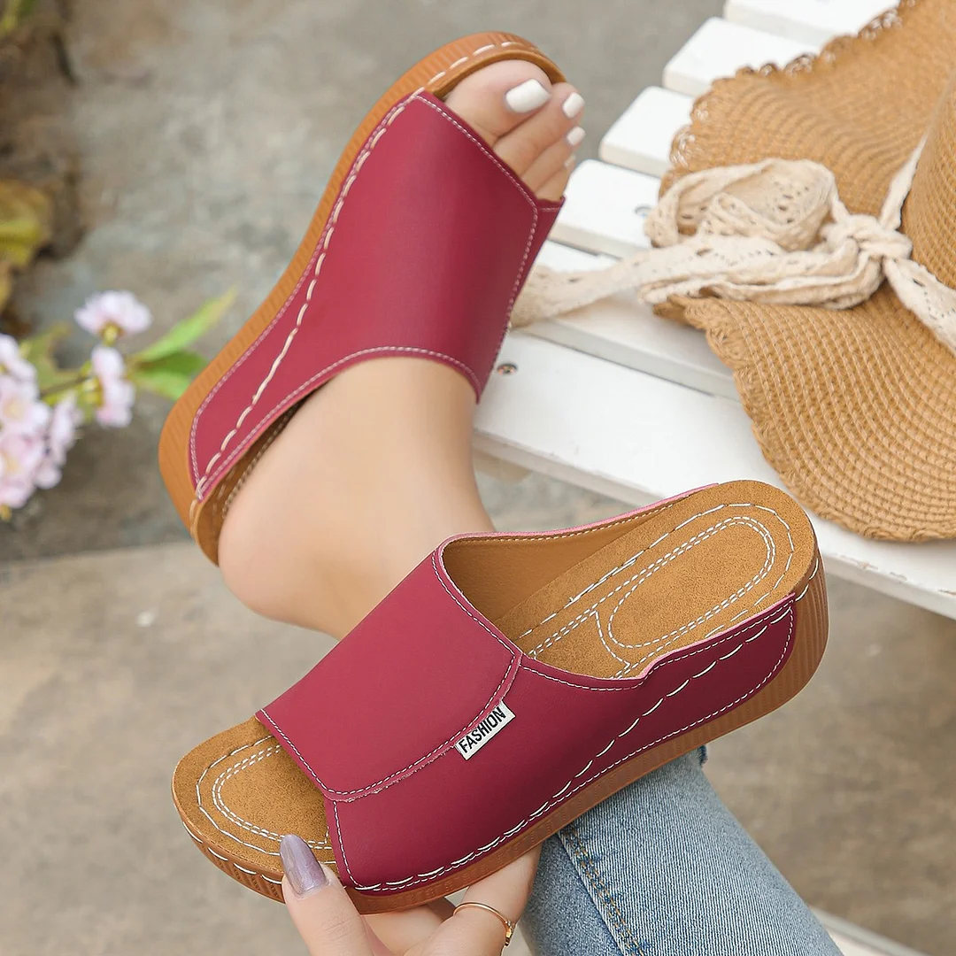 Yyvonne Thick-Bottomed Casual Slippers Women 2025 New Summer Word Solid Color Simple Fashion Fish Mouth Slippers