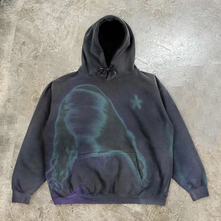 Chic Vintage Print Loose Hoodie Sweatshirt